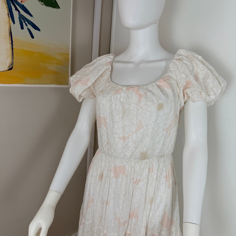 Calvin Klein Maxi Dress Women 10 White Floral Tiered Cottagecore Boho Romantic